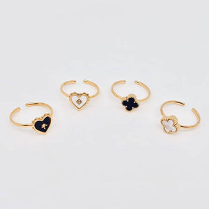 Heart Shaped & Clover 18K Gold Plated Ring - White