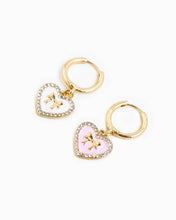 Bow Stamp on Heart Drop Hoop Earrings - White