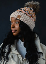 Patterned Pom Hat - Beige Multi