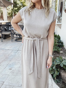 Travels Well Midi Knit Dress with Tie - Taupe