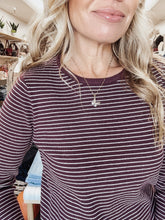 Pinstripe Crewneck Pullover Sweater - Dark Plum