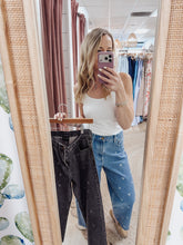 Heartline Heart Printed Denim Barrel Pants - Denim Blue