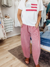 Firecracker Gingham Pattern Elastic Band Waist Pants
