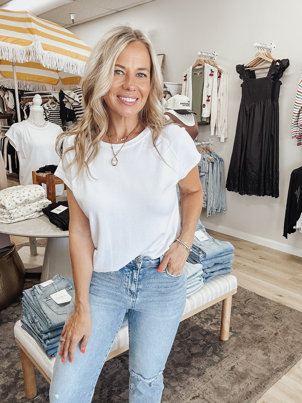 Sutton Crew Neck Raglan Short Sleeve Knit Top - Ivory