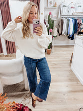 Aspen Ribbed Rolled Mock Neck Knit Sweater - Cream