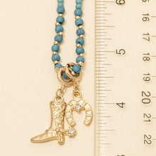 Western Cowboy Boot And Horseshoe Charms Chain Necklace - Turquoise