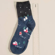Festive Christmas Scenery Embroidered Socks - Navy/Black