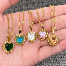 Sparkling Heart Zircon Charm 18K Gold Plated Necklace - Green