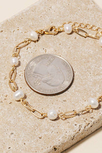 Pearl Station Beaded Chain Bracelet - Gold