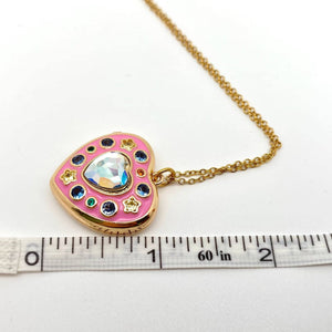 Enamel Pink Heart-shaped Locket Pendant Necklace
