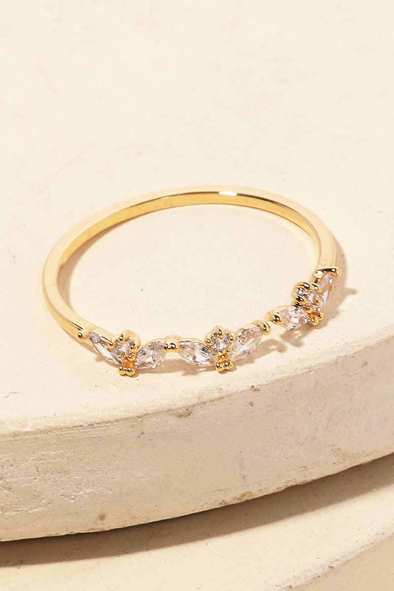 Gold Dipped Delicate Floral Rhinestone Fashion Ring - Gold