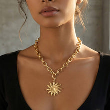 Weathered Metallic Sun Pendant Chain Necklace - Gold
