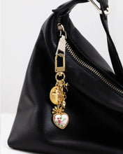 Heart, Cross, Bow Multi Line Ceramic Heart Bag Charm - Gold