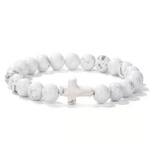 Boho Natural Stone Cross Charm Beaded Bracelet - Multi Quartz