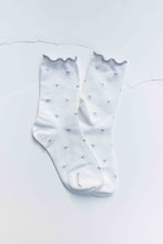 Mini Heart Ruffle Cotton Blend Socks: White/Silver