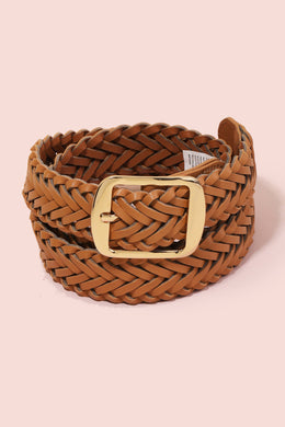 Faux Leather Braided Belt - Brown