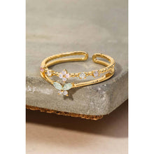 Double Line Rhinestone Fashion Ring - Gold