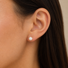 Round - White Opal Gemstone - Gold Earrings