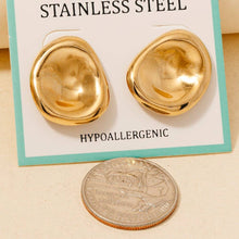 Stainless Steel Oval Bowl Shield Stud Earrings - Gold