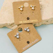 Mini Triple Rhinestone Stud Earring - Gold