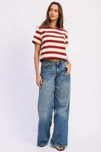 Fairway Stripe Boyfriend Tee - Wine Multi