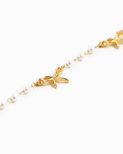 Skinny Bow Acrylic Pearl Link Station Chain Bracelet - Gold