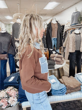 Manchester Knit Jacket with Denim Pocket & Collar Detail - Brown