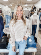 Cozy Stitch Two Tone Textured Knit Casual Sweater Top - Taupe