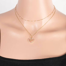 Pearl Set Heart Ribbon Bow Pendant Layered Necklace - Turquoise