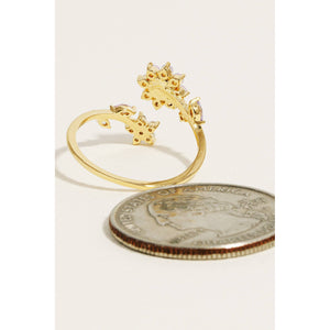 Mixed Studded Floral Open Band Ring - Gold