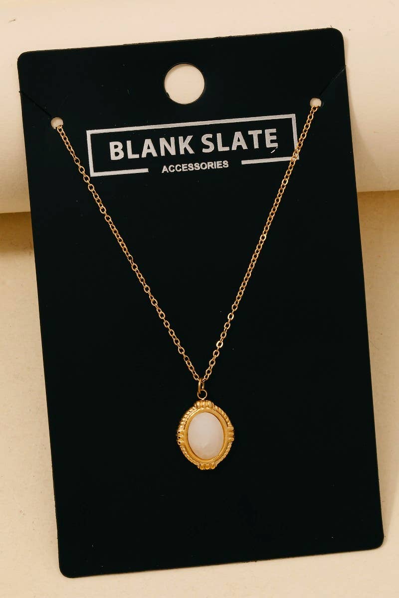 Stainless Steel Vintage Oval Stone Pendant Necklace