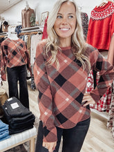 Autumn Check Jacquard Crew Neck Pullover Sweater