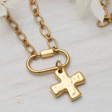 18K Gold PVD Stainless Steel Textured Gold Cross Charm Bar: Stainless Steel Silver