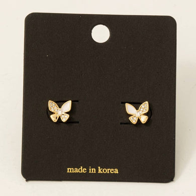 Mini Cz Butterfly Stud Earrings - Gold