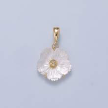 16K Gold Filled 20mm Birthstone CZ Mother of Pearl Flower Snap Drop Pendant | Charms-00965 ~ Charms-00976: April - Diamond