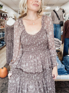 Meadow Bloom Smocked Floral Maxi Dress - Mocha Floral
