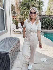 Come Along With Me Corduroy Jumpsuit - Sand