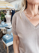 Hazelnut Luxe Contrast Stitch Accent Short Sleeve Pullover