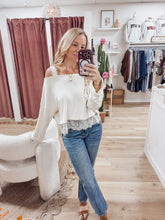 Mila Lace Off Shoulder Layered Long Sleeve Knit Top - Cream