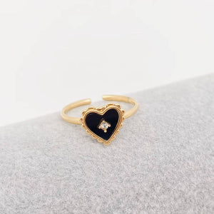 Heart Shaped & Clover 18K Gold Plated Ring - White