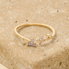 Gold Dipped Cz Floral Leaf Open Ring - Gold