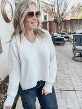 Oat Milk Exposed Seam Split Neckline Sweater