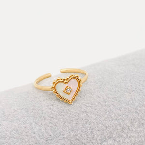 Heart Shaped & Clover 18K Gold Plated Ring - White