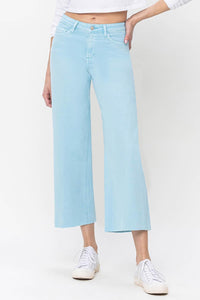 Henlee High Rise Crop Wide Leg Jean - Pastel Turquoise