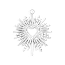 18K Gold PVD Stainless Steel Textured Sunburst Heart Charm Bar - Gold