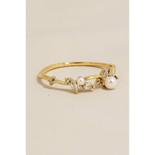 Cz And Pearl Studded Flower Band Ring - Gold