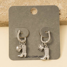 Western Cowboy Boot Charm Hoop Earrings - Gold
