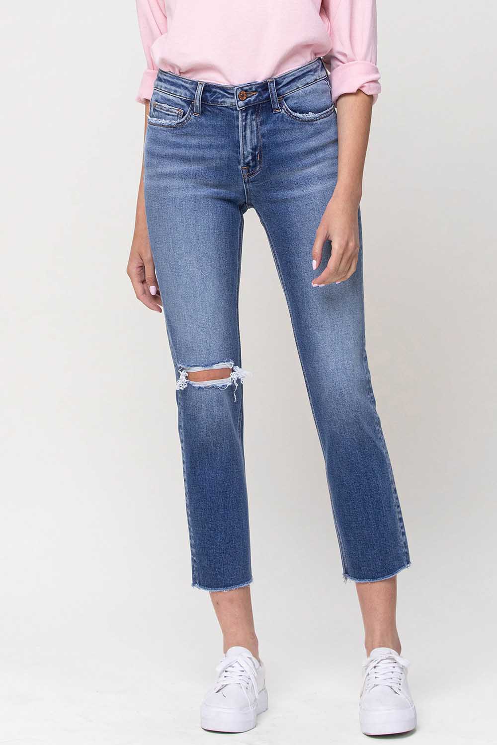 Carlene Mid-Rise Stretch Slim Straight Crop Jean