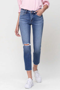 Carlene Mid-Rise Stretch Slim Straight Crop Jean