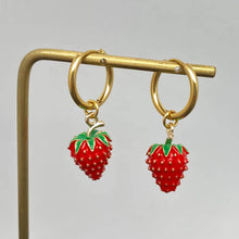 Strawberry Charm 18K Gold Plated SS Huggie Earrings